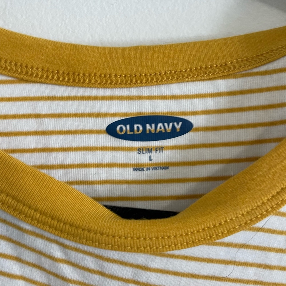 Old Navy size L yellow and white slim fit tee